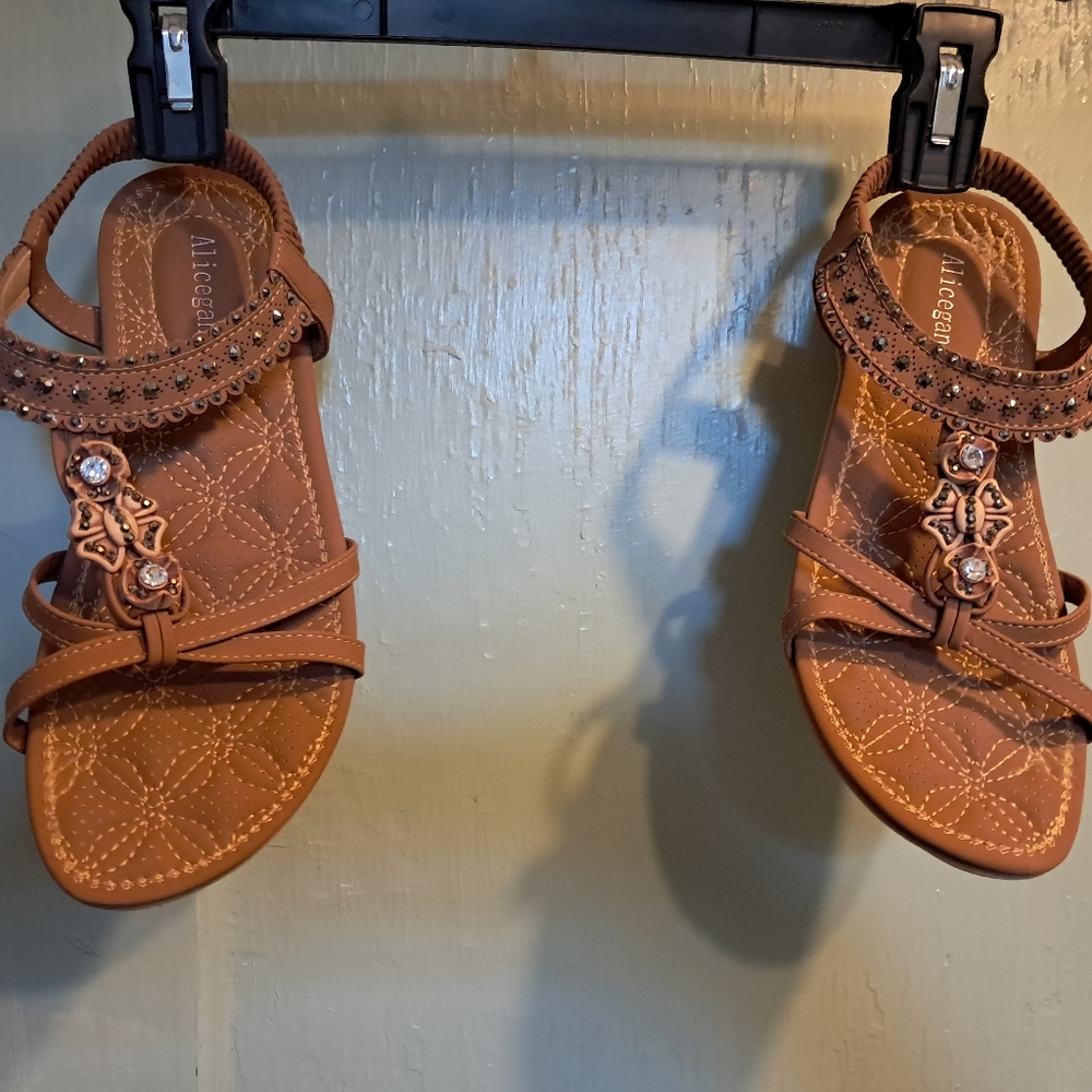 Women's Tan Embellished Sandals